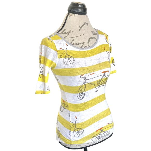 Postcard  Womens Blouse Size XS Yellow Striped Print Button Antropologie Spring - Picture 4 of 12